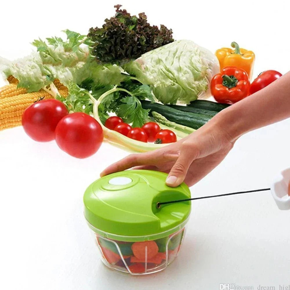 Manual Pull String Food Chopper – Vegetable, Fruit, Onion & Garlic Cutter