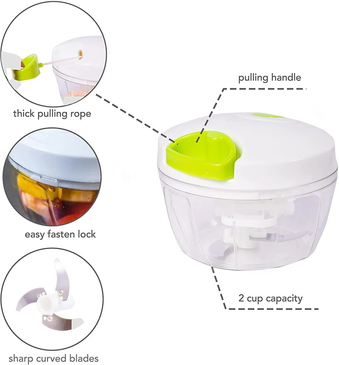 Manual Pull String Food Chopper – Vegetable, Fruit, Onion & Garlic Cutter