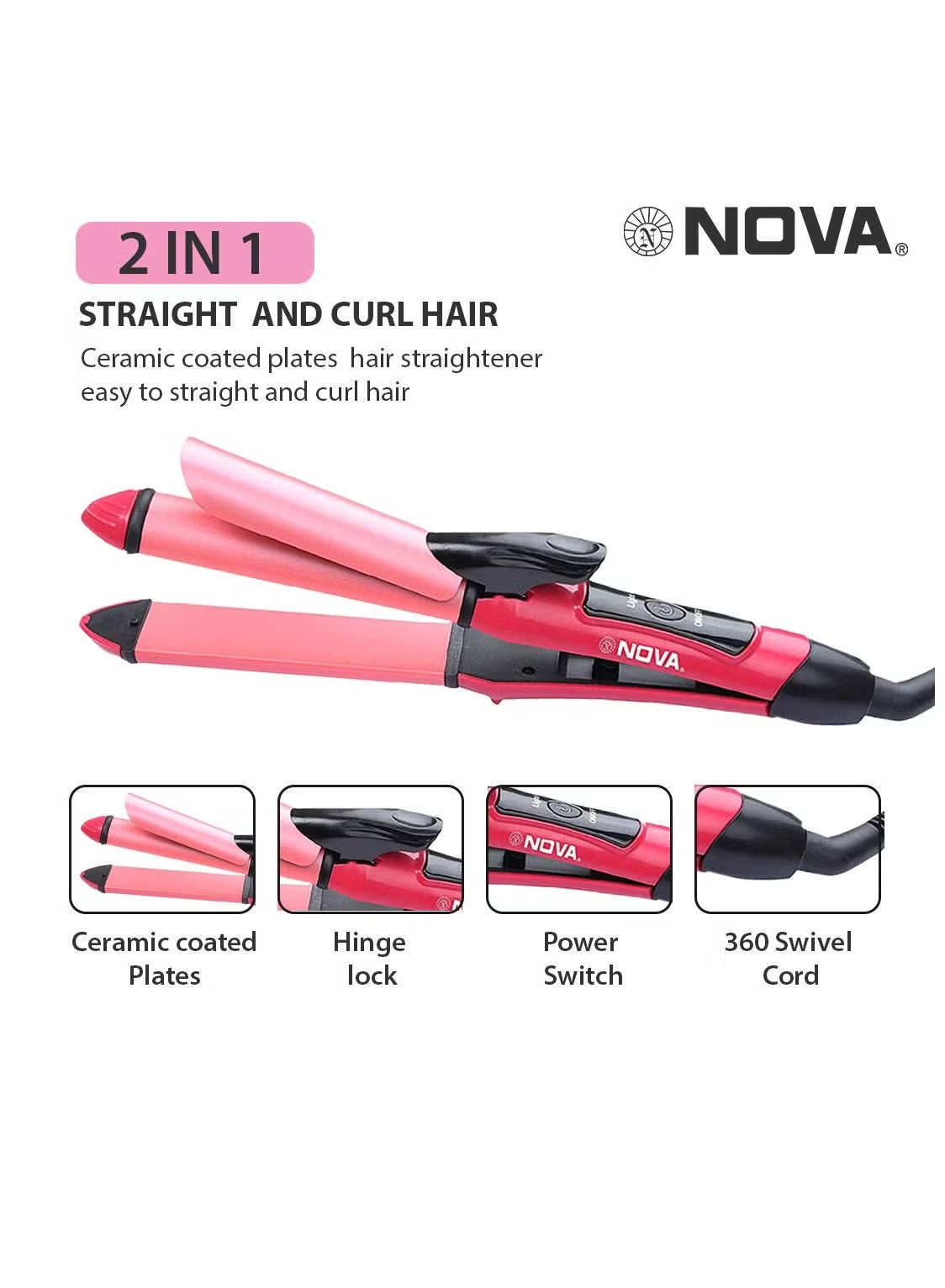 Nova 2-in-1 Hair Straightener & Curler NHC-2009 – Professional Styling Tool