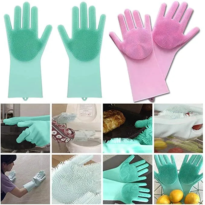 Silicone Cleaning Gloves – Reusable Dishwashing & Scrubber Gloves