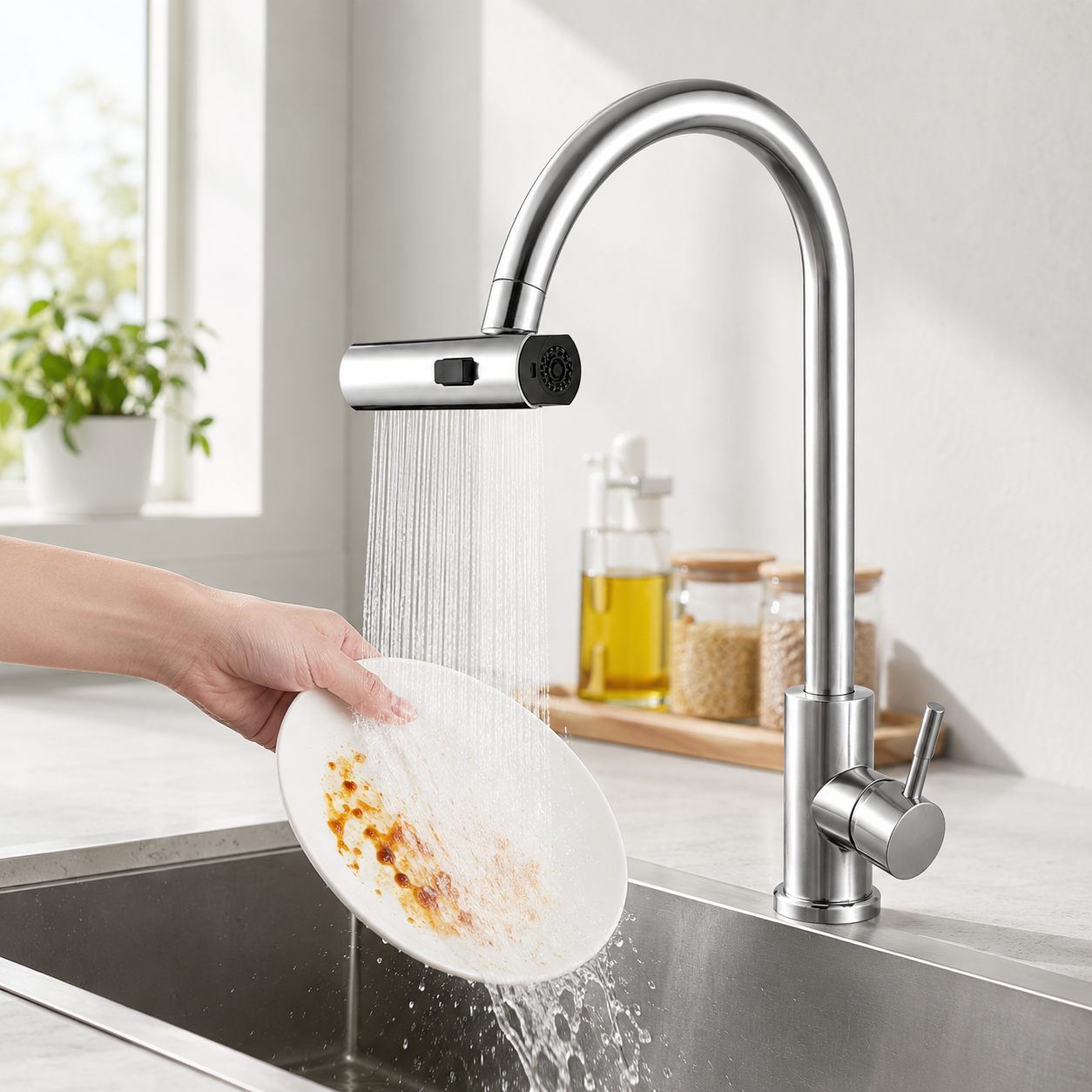 Multifunctional Kitchen Faucet Extender – 4-Mode Waterfall Sprayer
