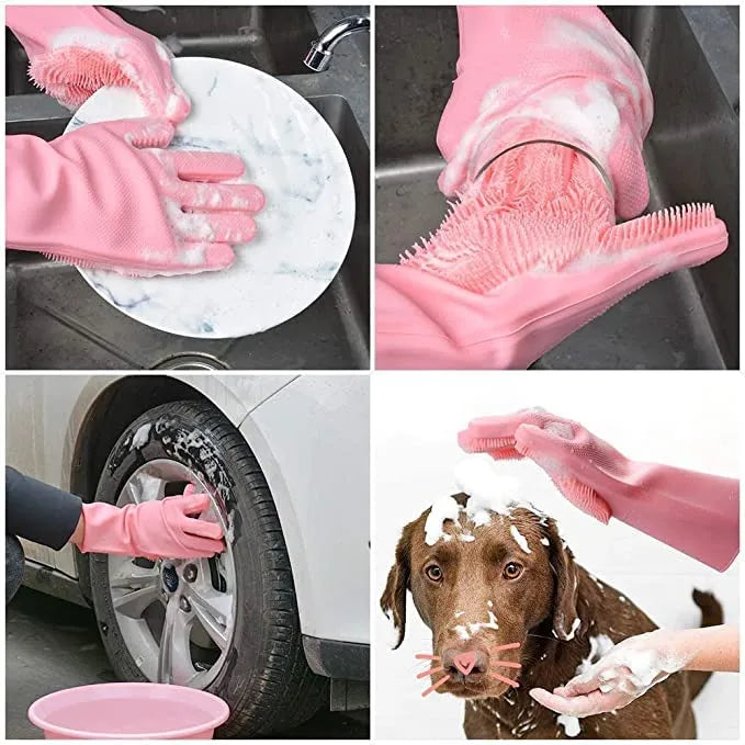 Silicone Cleaning Gloves – Reusable Dishwashing & Scrubber Gloves