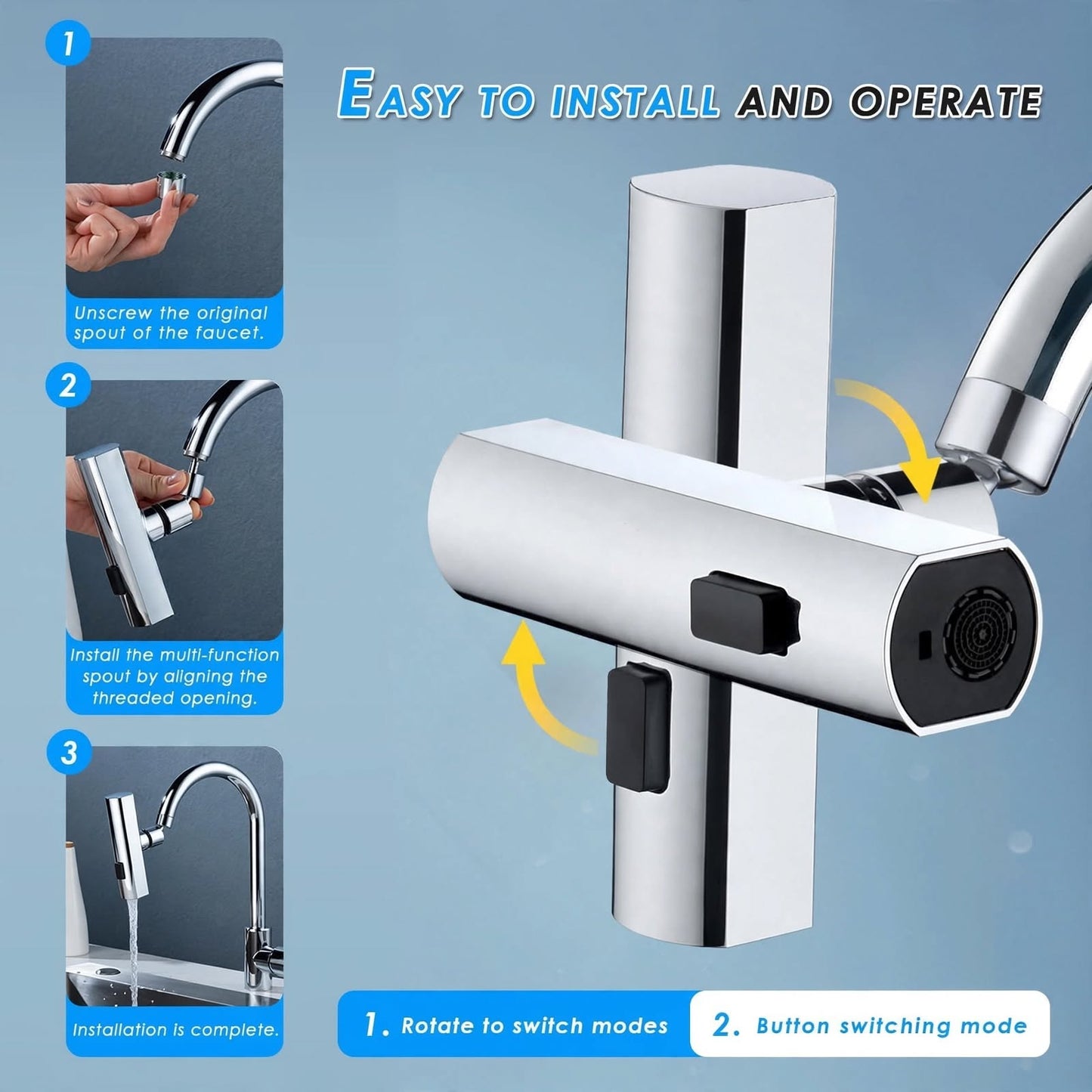 Multifunctional Kitchen Faucet Extender – 4-Mode Waterfall Sprayer