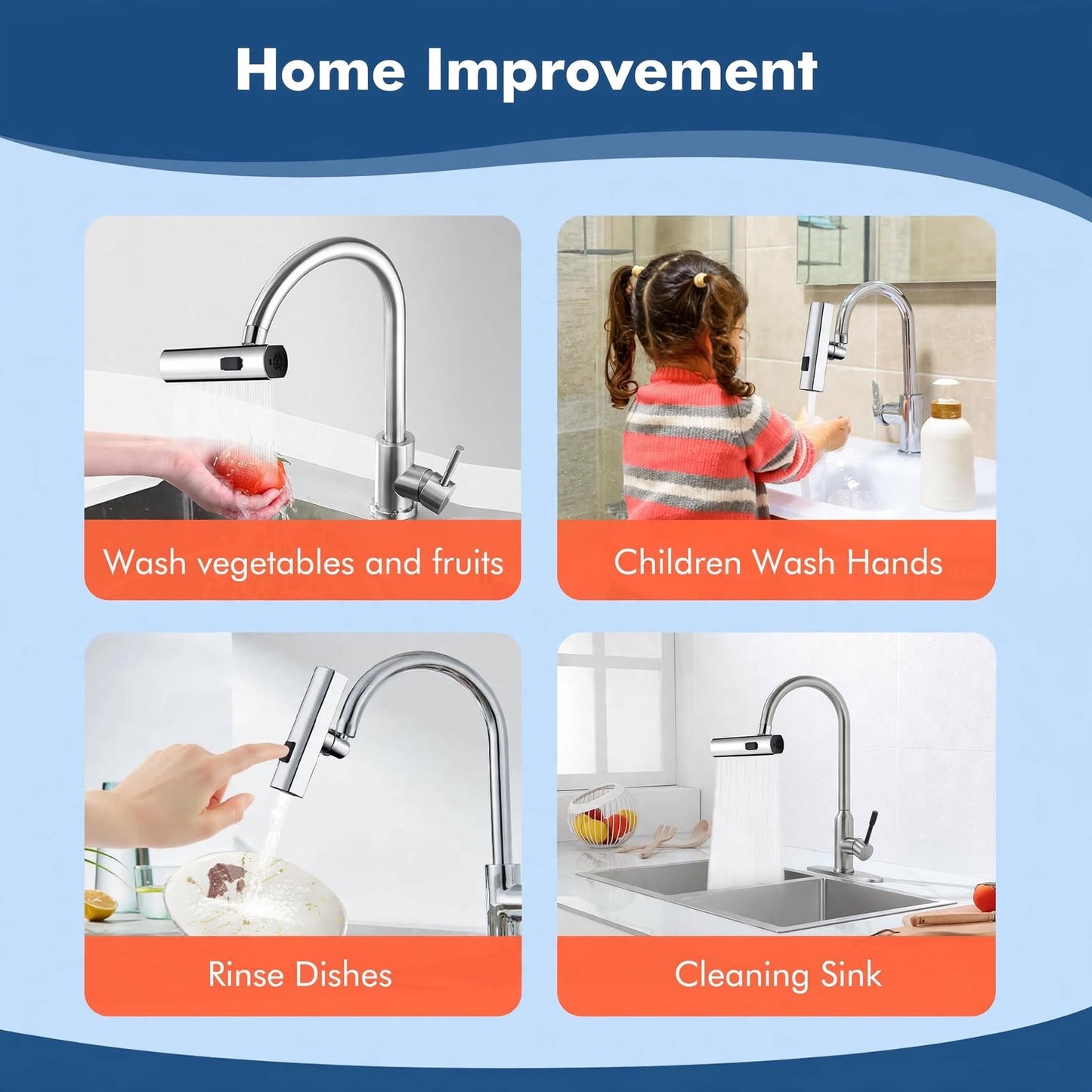 Multifunctional Kitchen Faucet Extender – 4-Mode Waterfall Sprayer