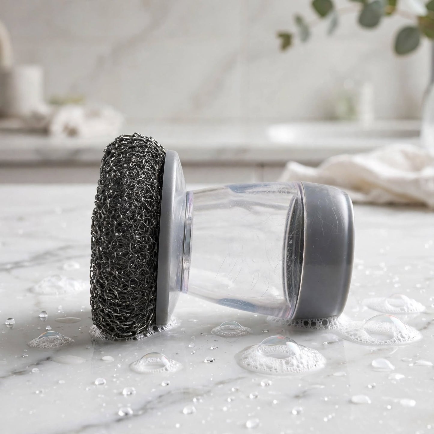 Soap Dispenser Dish Scrubber Brush – Steel Wire Kitchen Cleaning Brush