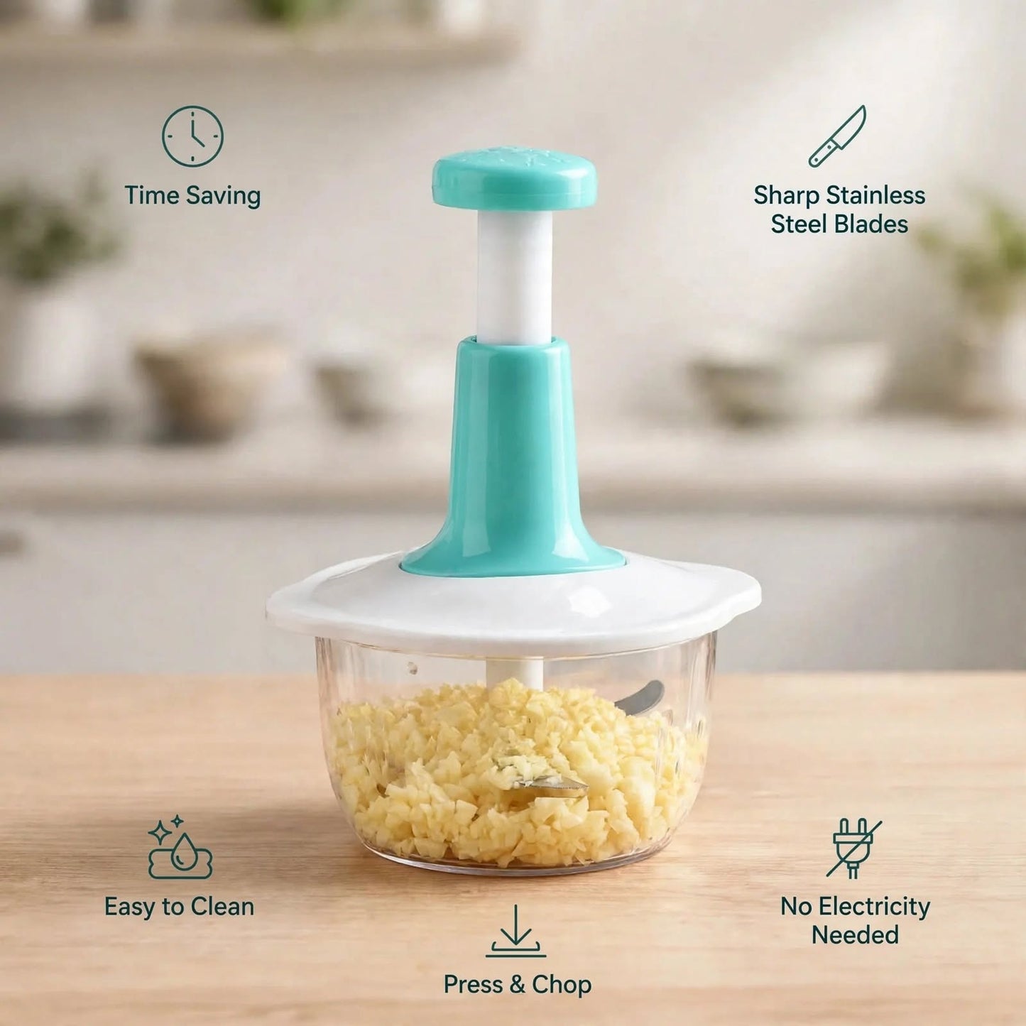 1.5L Manual Push Food Chopper – Multipurpose Kitchen Vegetable Chopper
